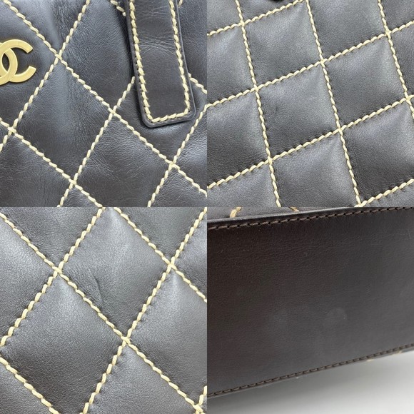 Chanel Handbag Wild Stitch Tote Bag Coco Mark Shoulder Calfskin Black Matte - Picture 6 of 9